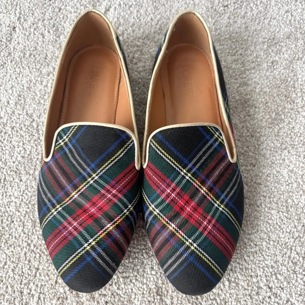 J. Crew Stewart Smoking Loafer Tartan Plaid Red Green Slip On Holiday Preppy